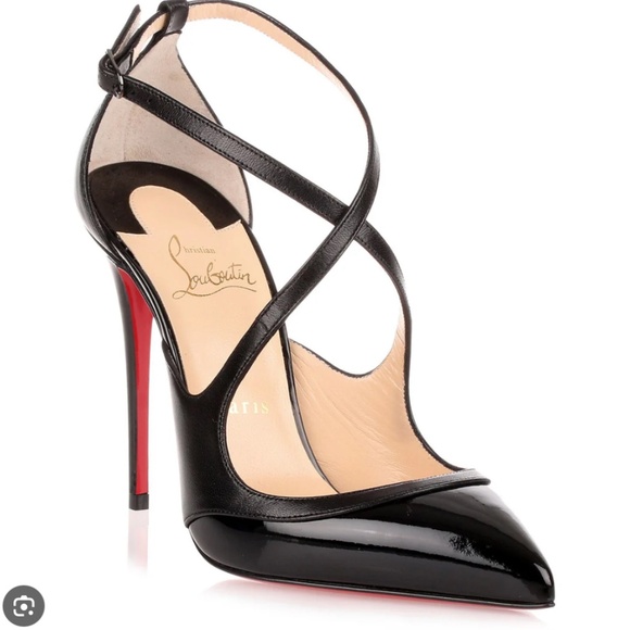 Christian Louboutin Crissos Black Patent and Nappa Leather 100mm Stiletto Heels - Picture 2 of 10